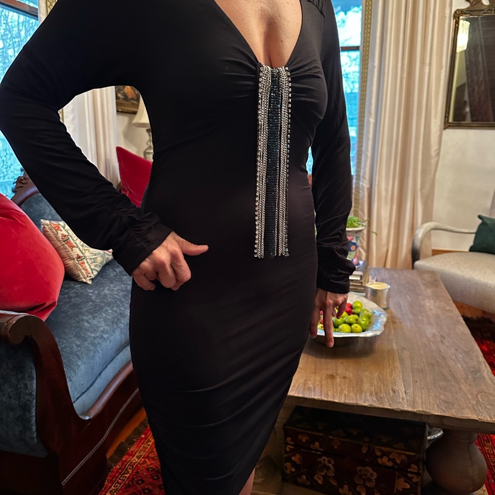 Dramatic black Body Language Paris sexy size medium party dress!